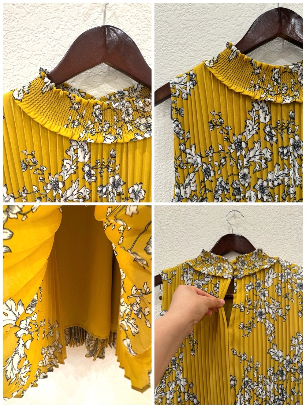 NWT Nanette Lepore Smocked Floral Pleated Chiffon Dress Size 8 Golden Cypress - Picture 10 of 12